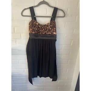 Y2K Deb Leopard Sequin Party Dress‎ Women's Size M Black Strappy Satin Ribbon